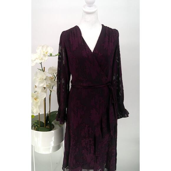 Jessica Howard Womens Elegant Deep Purple Sheer Floral Wrap Dress Size 16 - Picture 1 of 11
